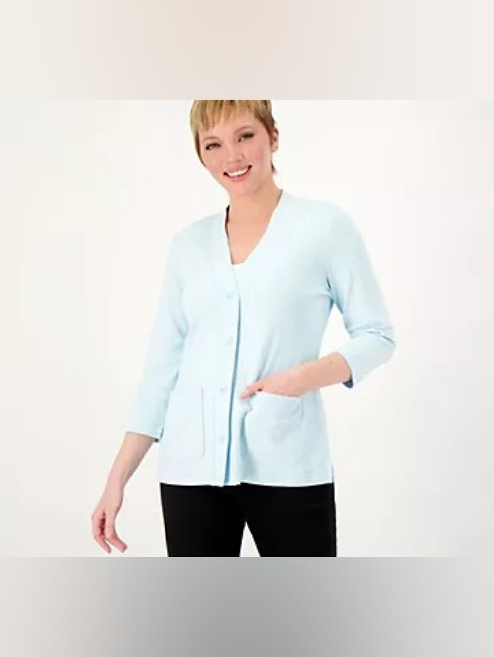 QVC Isaac Mizrahi Live! Essentials Chilled Blue Pima Cotton Cardigan Small